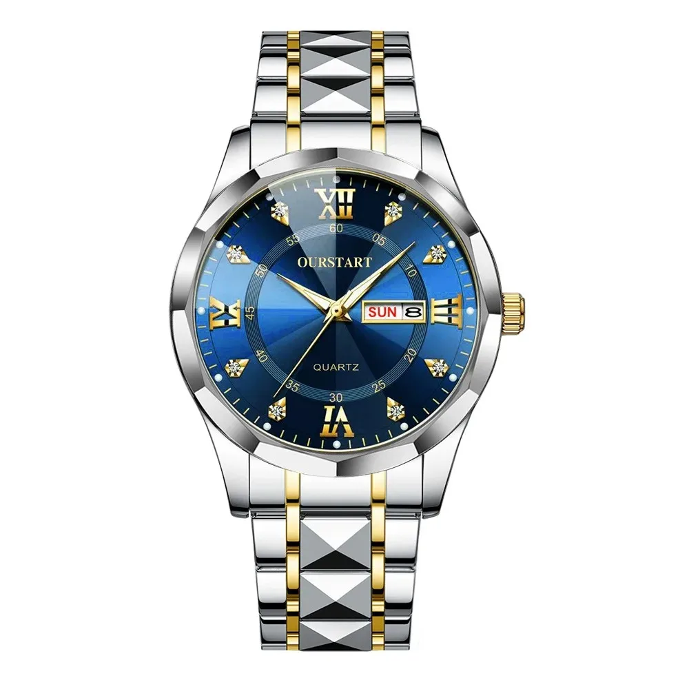 Montre pour hommes nuit lueur étanche affaires loisirs Quartz Rivet bracelet en acier montre pour hommes