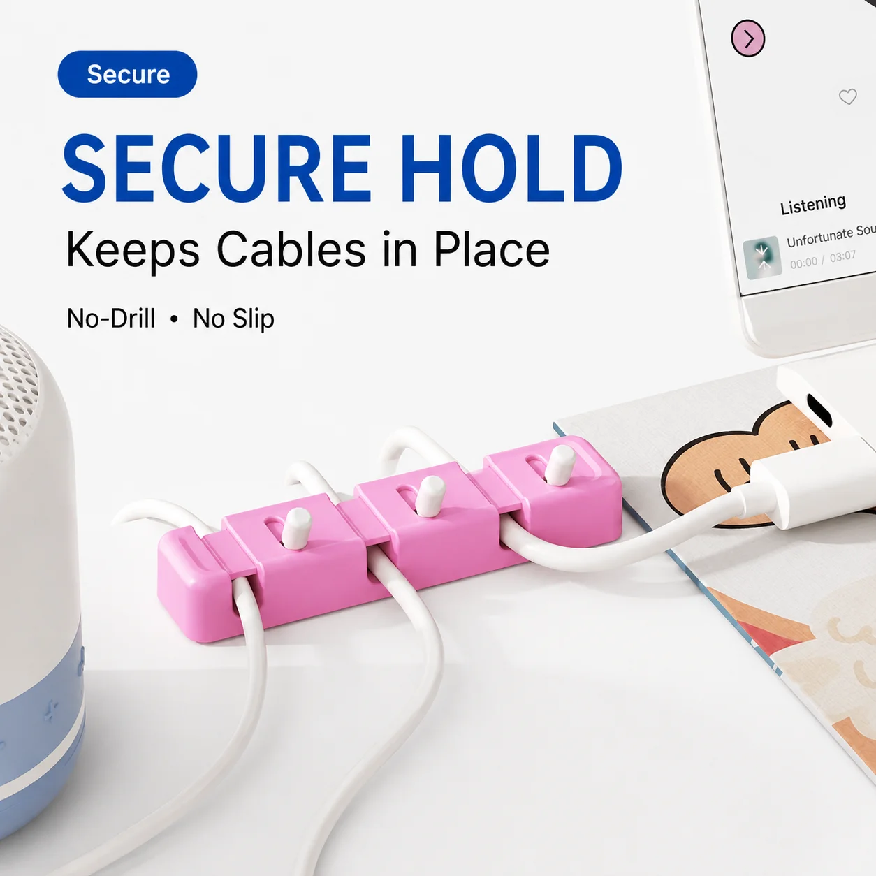 3-Slot Lever Cable Organizer for Desk Adhesive Cord Holder Clips for Charging Cables USB Wire Management Desktop Cable Holder - view 5