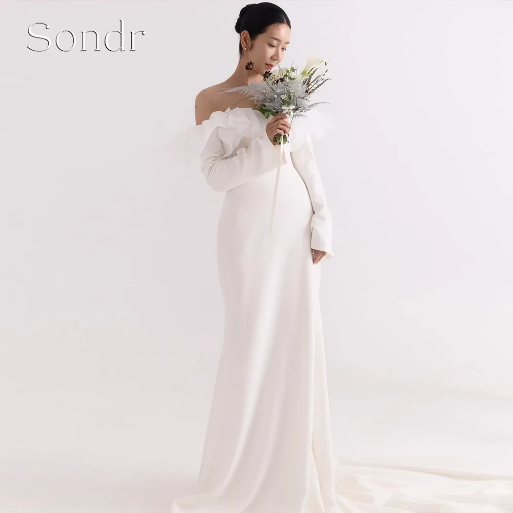 Sondr Customized Ruffled Korean Wedding Dresses Photo Shoot 3/4 Sleeves Bridal Gown