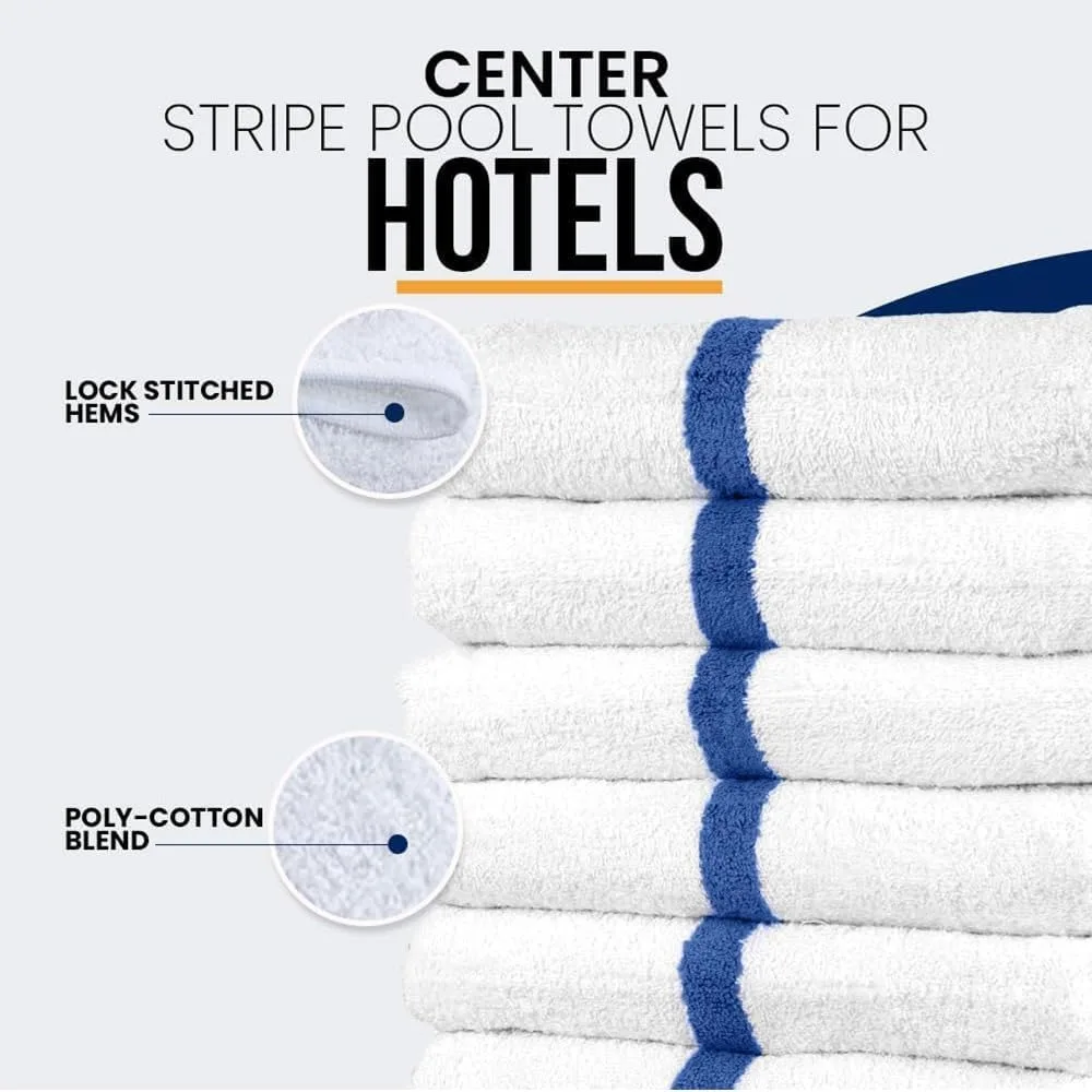 Centro Stripe 120 Toallas a granel (22x44) – Toallas de piscina a granel suaves y absorbentes para hoteles: livianas y de secado rápido