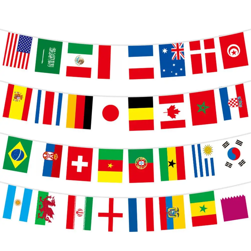 Flags 32 Country Flag String Banner 10M Long Polyester Cloth Decorative Bunting Party Hanging Festive Garland