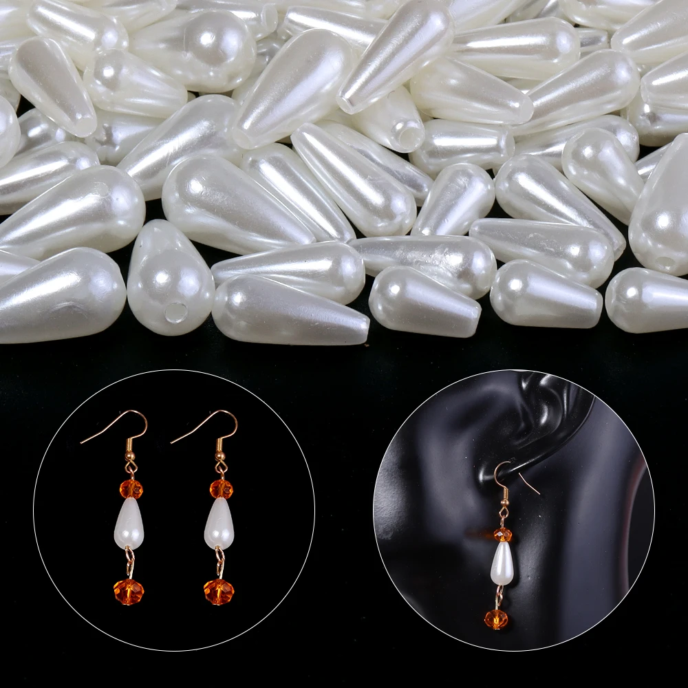 100-200pcs ABS Imitation Pearl Beads Water Droplet Shaped Beads Beige Loose Beads For Jewelry Making Earrings Necklace Bracelet