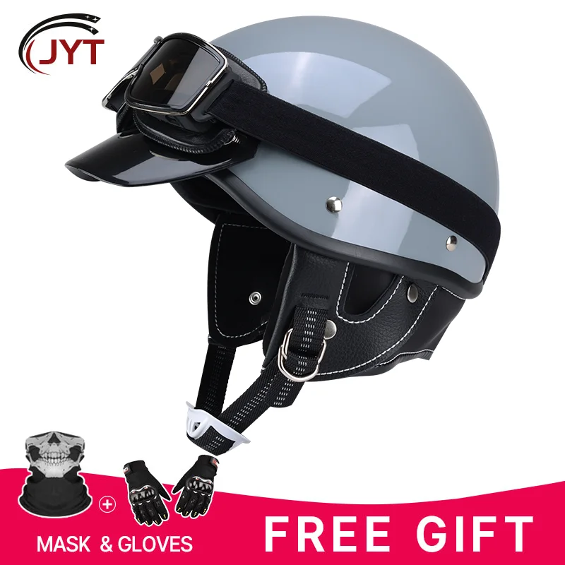 

DOT Approved Japanese Style Motorcycle Helmet Summer Adult Men Women Half Face Jet Helmets with Goggles Scooter Curiser Moped