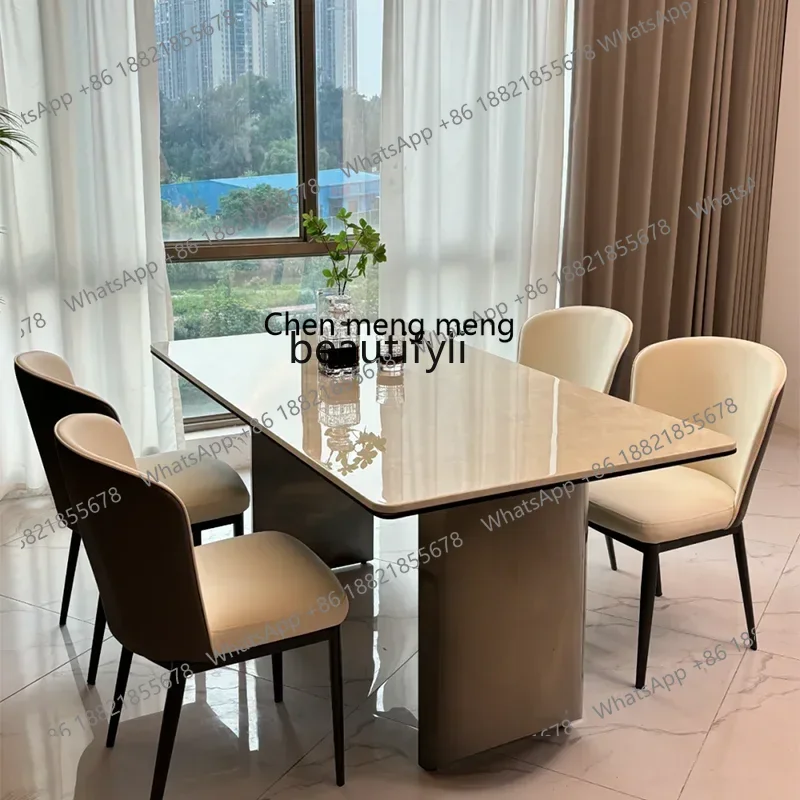 

M178 White ice jade luxury stone dining table natural marble dining table Italian light luxury high-end simplicity