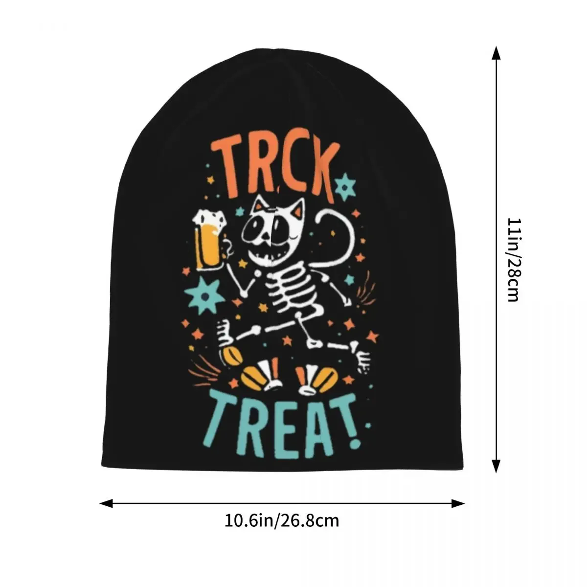 Men Women Funny Halloween Cat Winter Skullies Beanie Outfit Trick Or Treat Bonnet Knit Hat Graphic Print Winter Caps Gift Idea