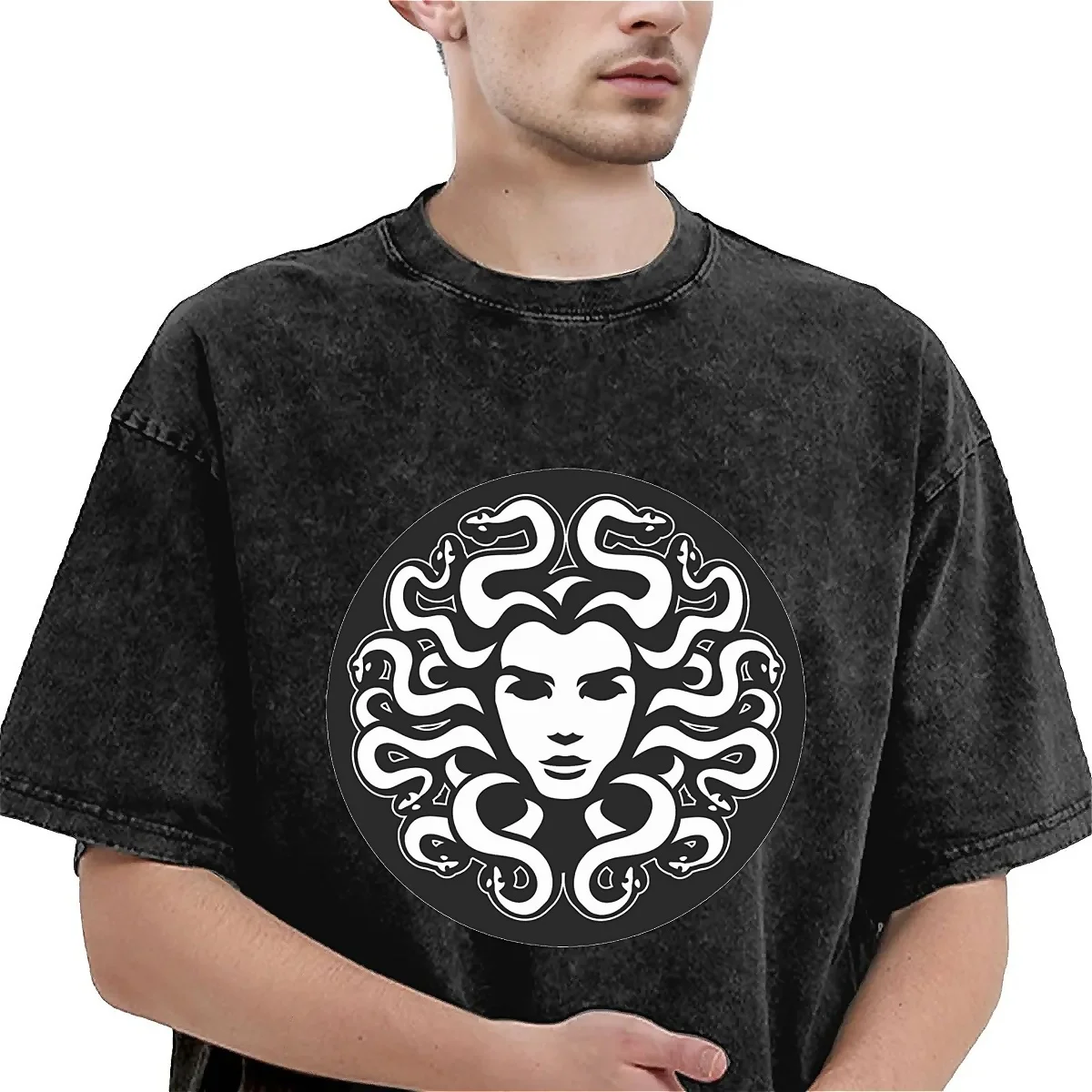 Oversized Washed T Shirt Medusa Casual T Shirts Greek mythology Trendy Cool Tshirt for Man Beach Y2K Basic Print Clothes