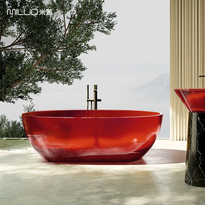 Modern Colored Transparent Acrylic Bath Tub Oval Soaking Freestanding For Hotels And Villas Clear Resin Bathtubs