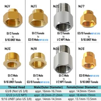 Raccords de tuyaux réducteurs G1/2 à G3/8, 9/16-24 UNEF, 1/2 NPT, adaptateur de tuyau d'eau fileté en laiton ou en acier inoxydable mâle femelle