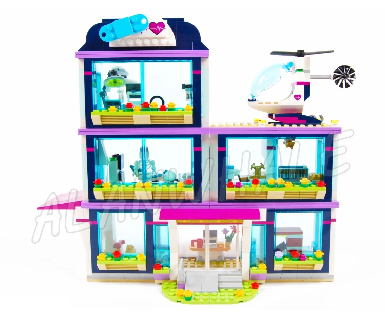 887pcs Friends 3-story Modular Heartlake Hospital Ambulance Helicopter Nursery 10761 Building Blocks Sets Compatible With Model