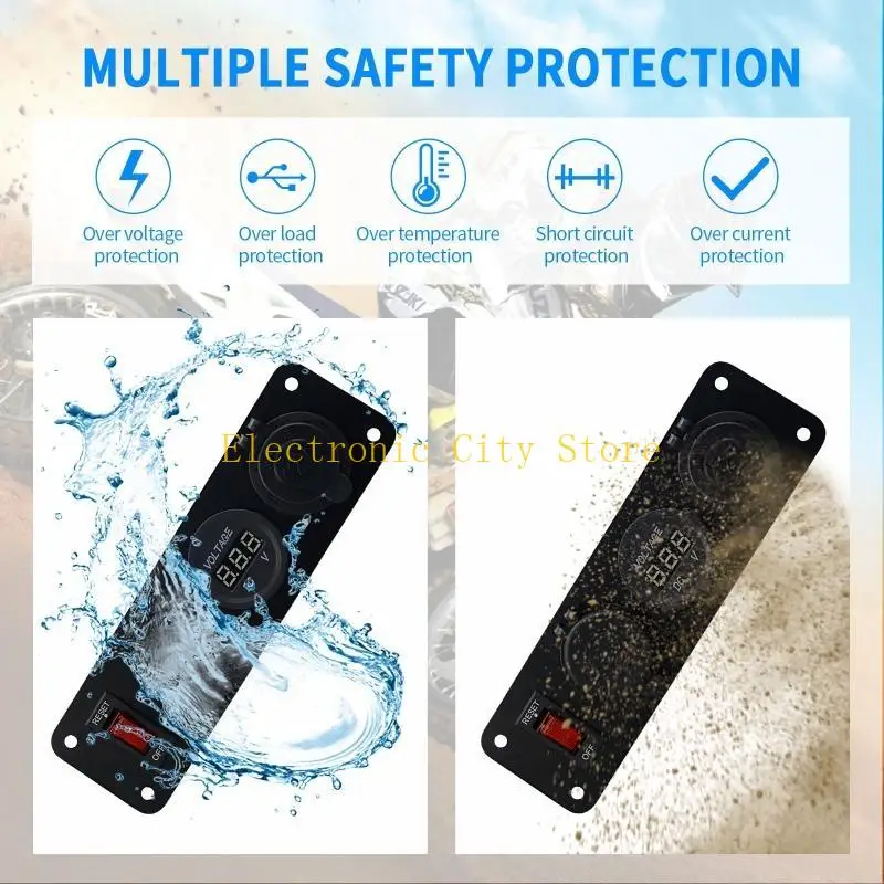 12V Sigaretten Socket Panel & LED -schakelaar Voltmeter voor het opladen mobiele telefoons Tablets GPS Eenvoudig te 4,2A