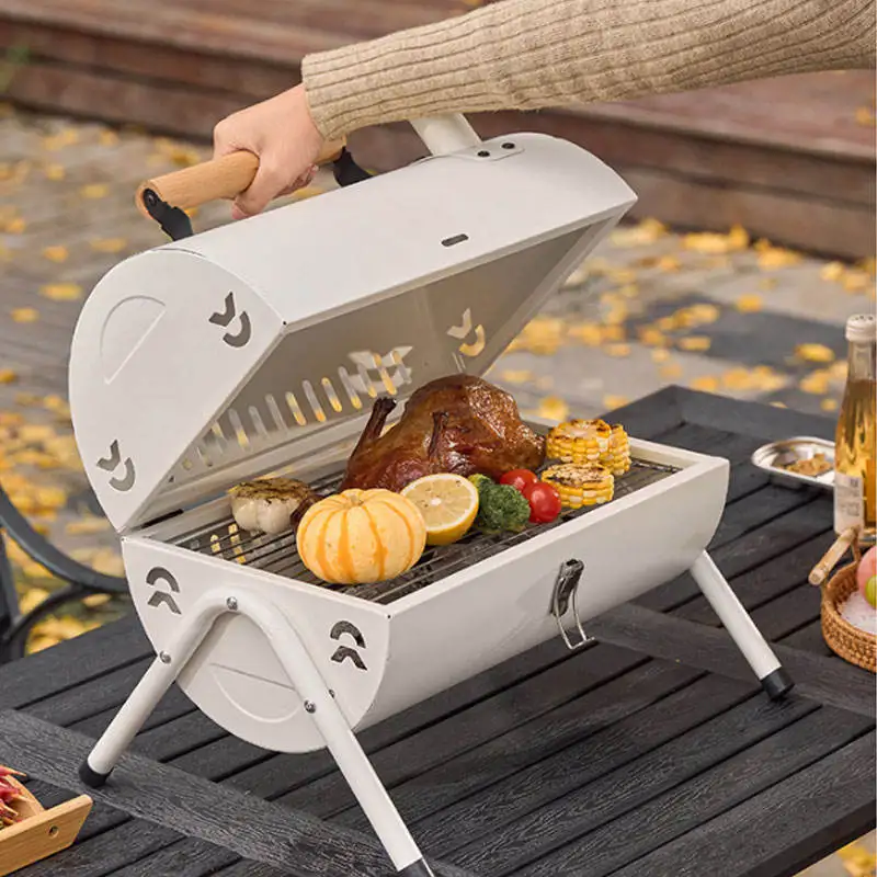 Portable folding household grill Can be braised with handles with lid lightweight charcoal  grill outdoor portable BBQ grill