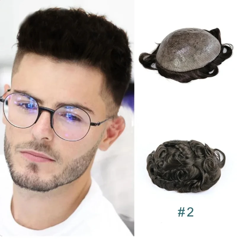 Durable full PU Men's wig Natural Hairline Comfort toupee 30mm 100% human hair Men's Capillary prosthesis Replacement system