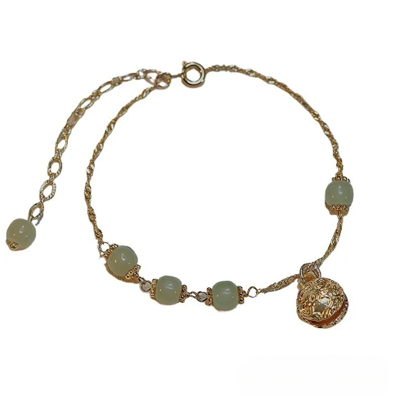 

Natural Hetian jade bell anklet, retro anklet foot decoration high sense