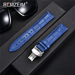 Remzeim Horloge Accessoires Horloge Band 18Mm 20Mm 22Mm 24Mm Koe Lederen Horloge Band Blauw Groen Rood bruin Zwart Horlogeband