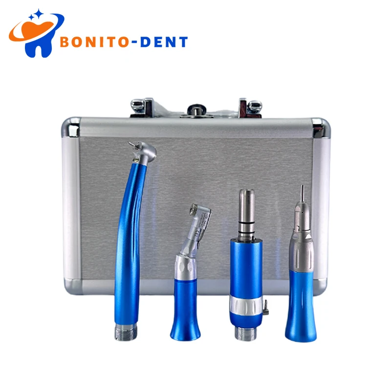 

Color Dental Drill Handpiece LED Light Push Button Type High Speed Air Turbine And External Water Spray Low Speed Handpiece Kit