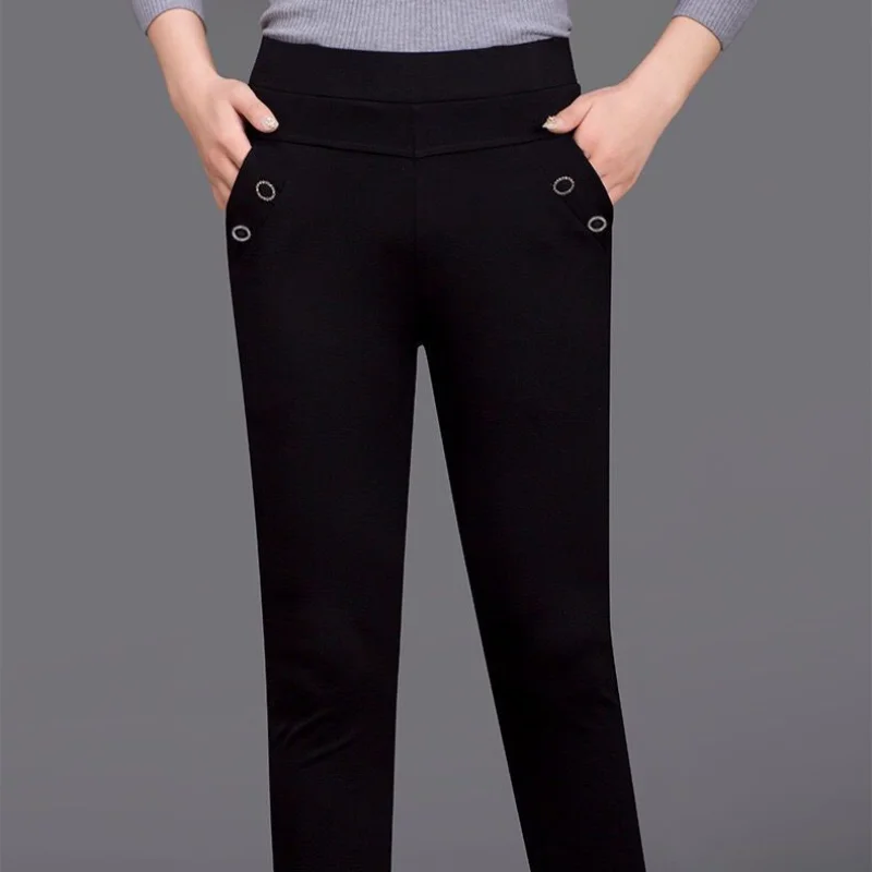 

New Spring and Autumn Women's Solid Color High Waist Loose Elastic Plus Size Straight Pants Fashion Casual Commuter Trousers