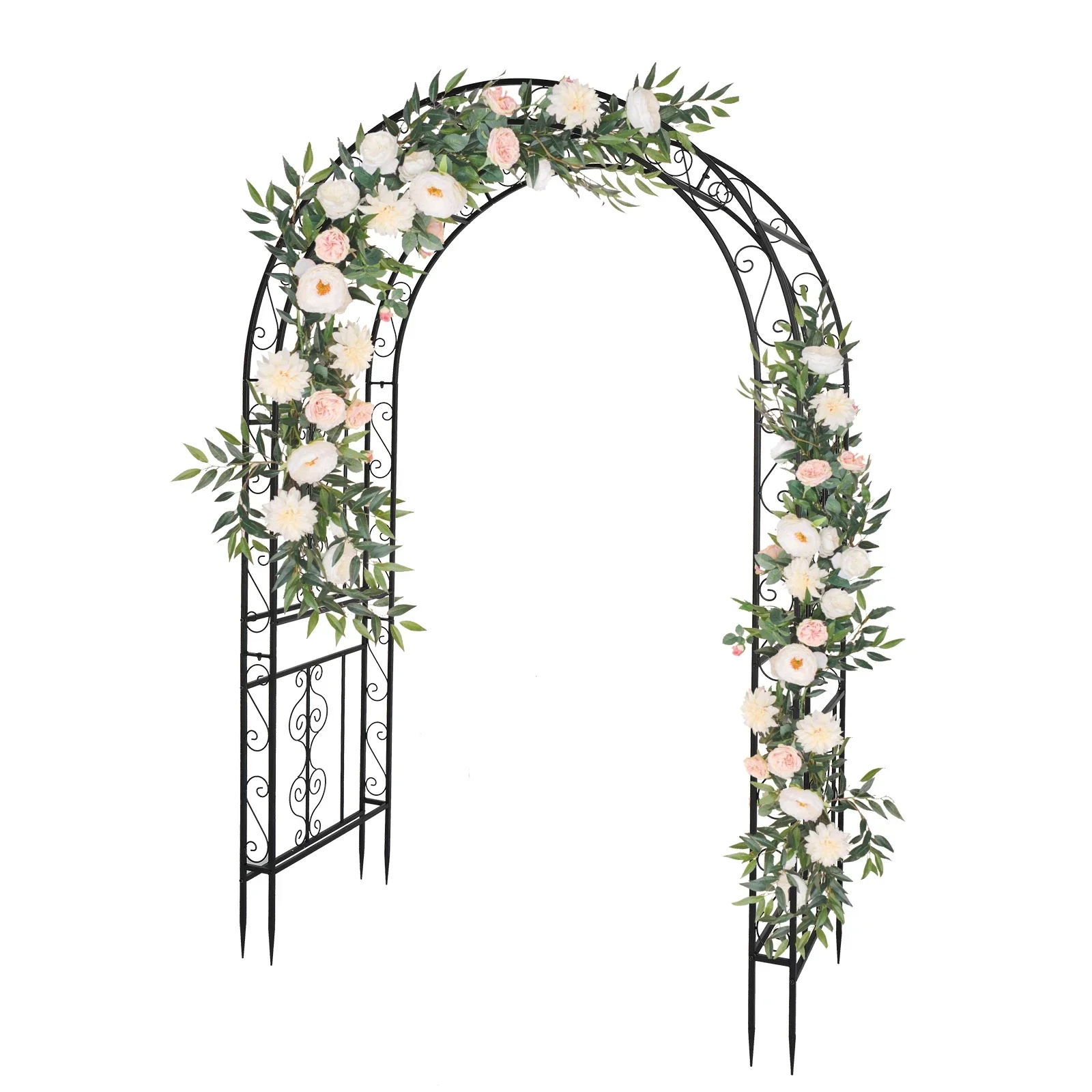 

134*59*213cm Double Layer Iron Art Arc Top Iron Arch Black Garden Arch, Modular House Prefab Gazebo, Pergola