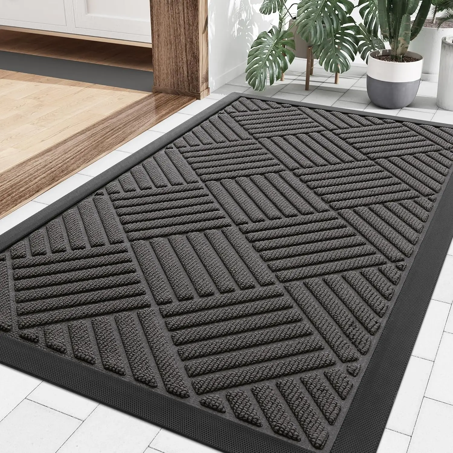 Front Door Mat Outside Entrance, Heavy Duty Natural Rubber Doormat, Non Slip, Trap Dirt, Easy Clean, Patio Porch Entryway Mat