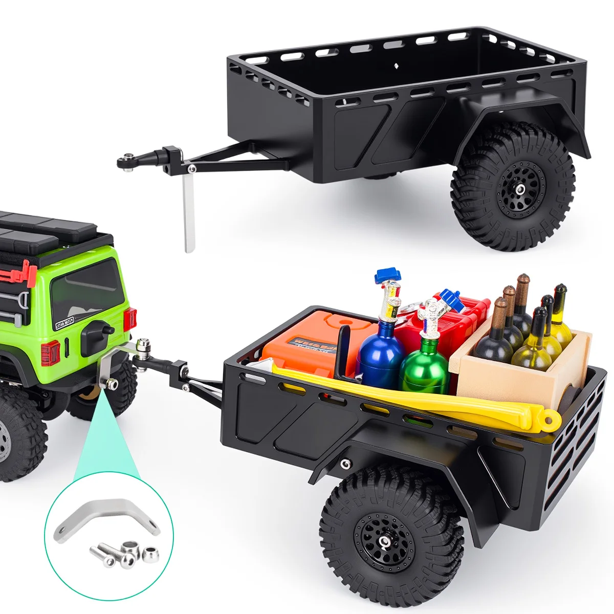 Universal CNC Aluminum Tow Trailer for SCX30 1/30 Crawler – Stainless Steel Linkage Included Parts
