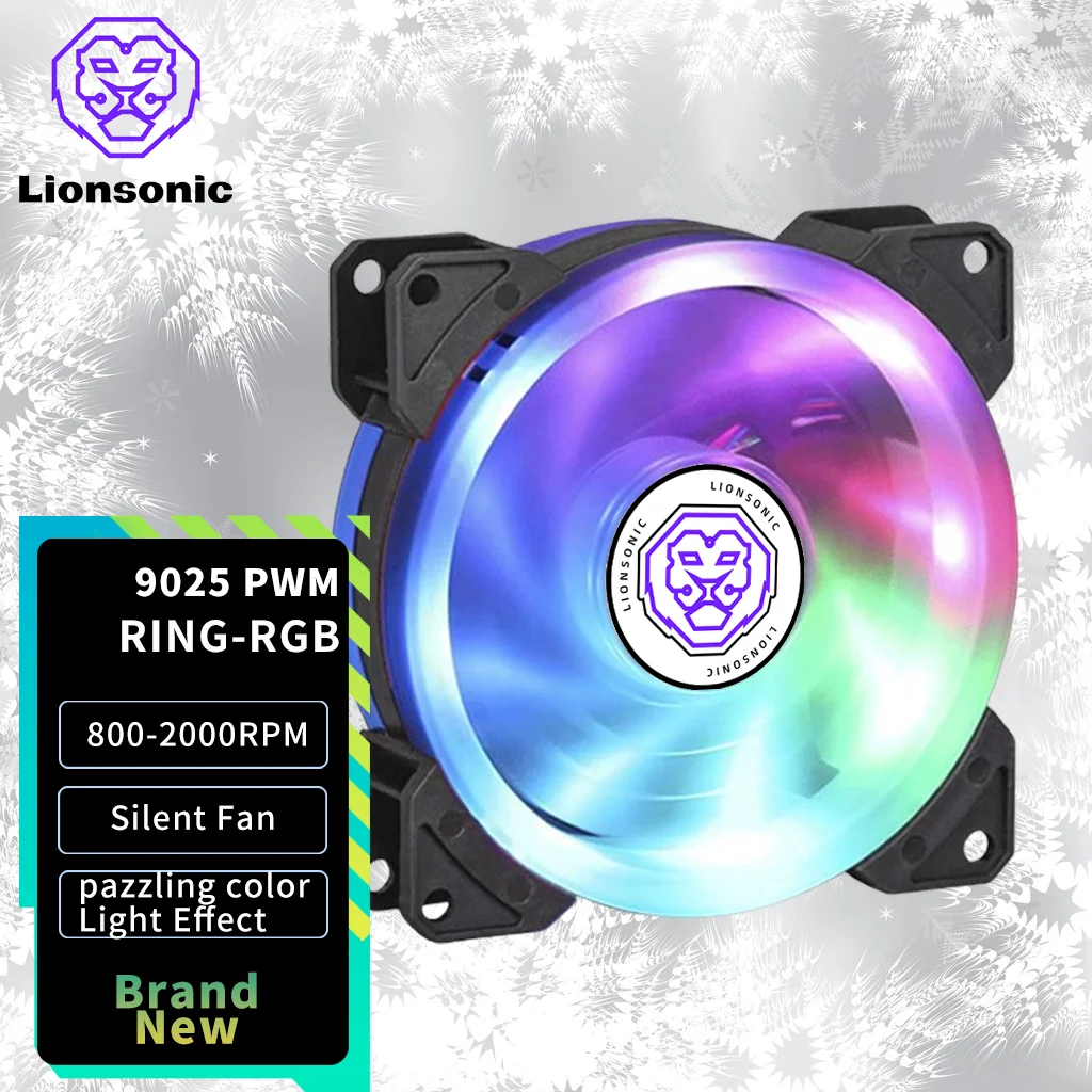 Lionsonic-ventilador silencioso para caixa de computador, refrigeração cpu 9cm, pc cooler, 4 pinos, pwm, 90mm, 12v, velocidade ajustável