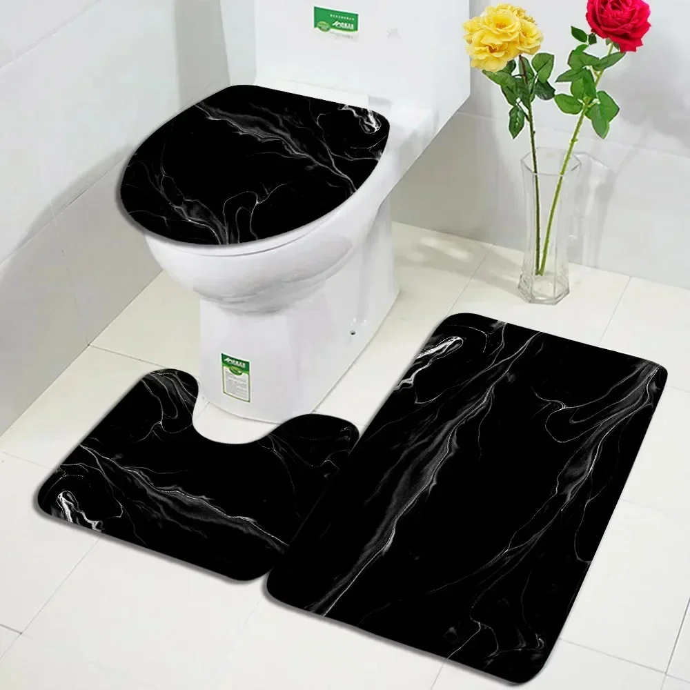 

Advanced Black Marble Texture Bathroom 3Pcs/set Mats Home Flannel Decorations Accessories Floor Rugs Toilet Cover 40*60/50*80 CM