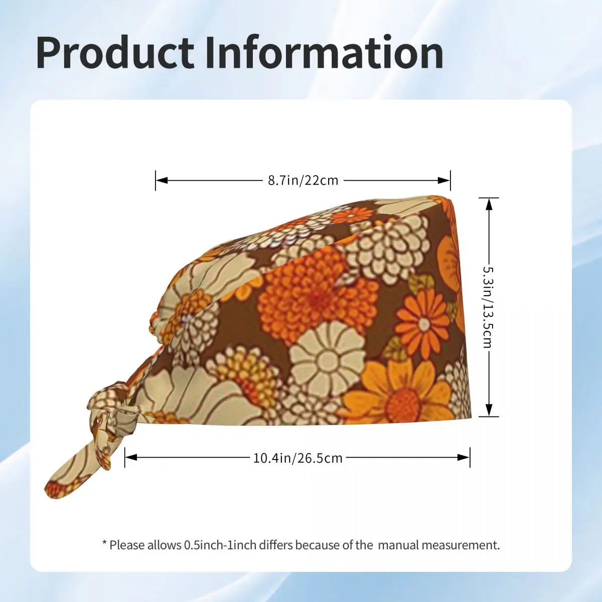 70s ريترو الإقحوانات خمر زهرة الطاقة البرتقال والبني بوهو فرك قبعة الطبيب العمل قبعة جراحية قبعات التمريض لطبيب الأسنان