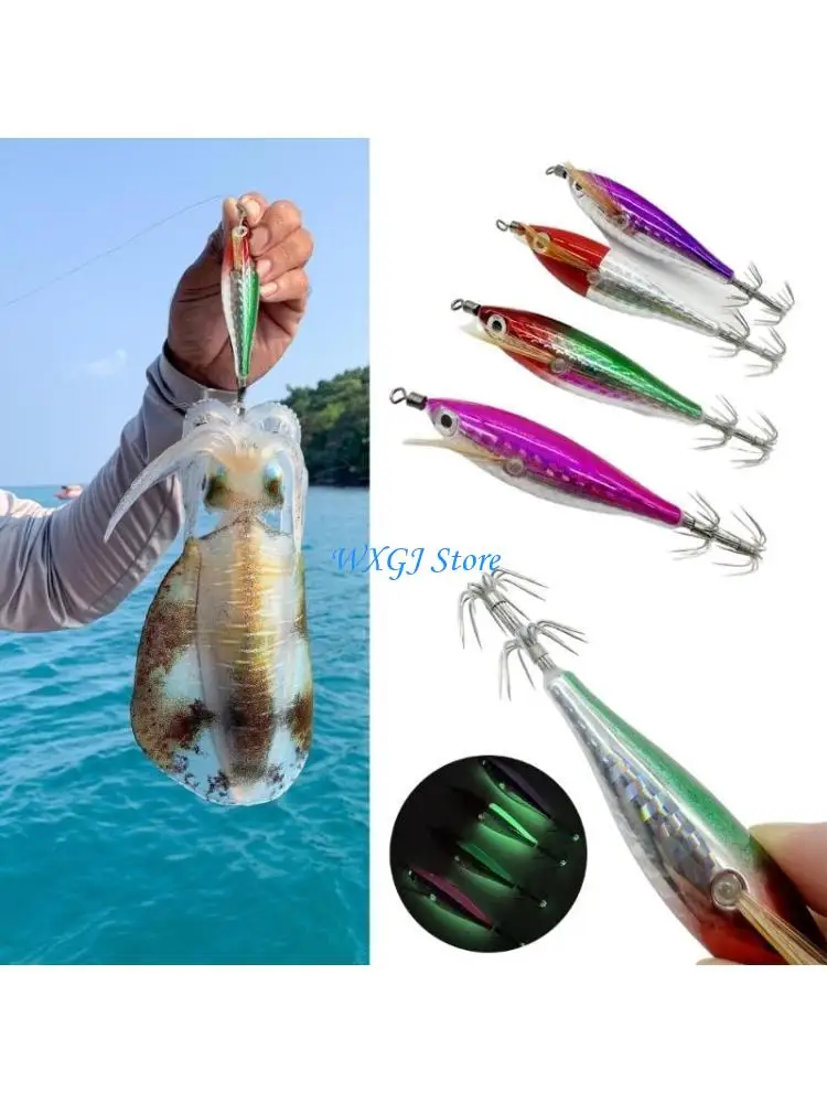 37JE 5Pcs Squid Jig Floating Horizontal Shrimp Lure Baits Glow Squid Jig Cuttlefish Hook Fishing Baits