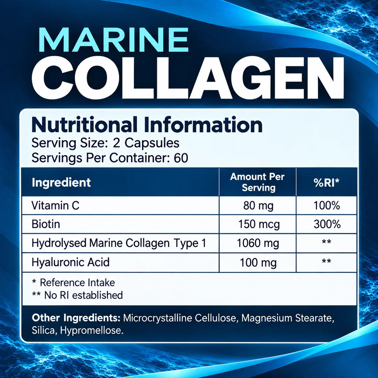 Marine Collagen Capsules - Supports Skin Hydration, Elasticity, Healthy Hair & Joint Wellness with Biotin and Hyaluronic Acid