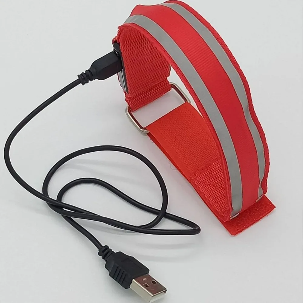 USB قابلة للشحن حزام الأمان الذراع الساق تحذير معصمه الدراجات دراجة دراجة ضوء الرياضة في الهواء الطلق ليلة تشغيل شارة LED مصباح #6