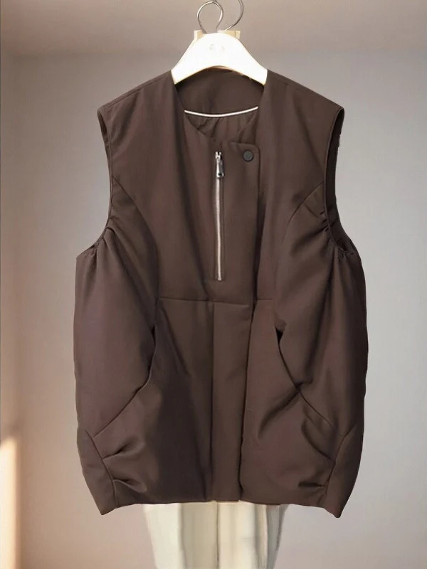 

Brown Thiened Vest Coat Women's Autumn Winter New 2026 ular Outerwear Layering Cotton Clothes Commute Korean Sle Loose...