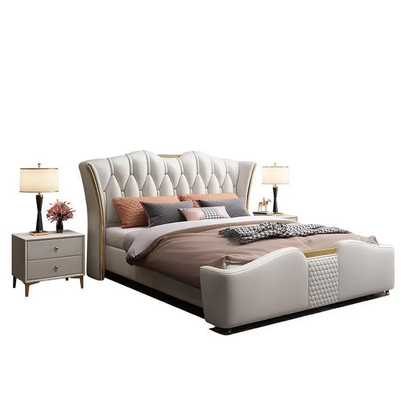 

Light luxury, leather bed, solid wood , master bedroom double