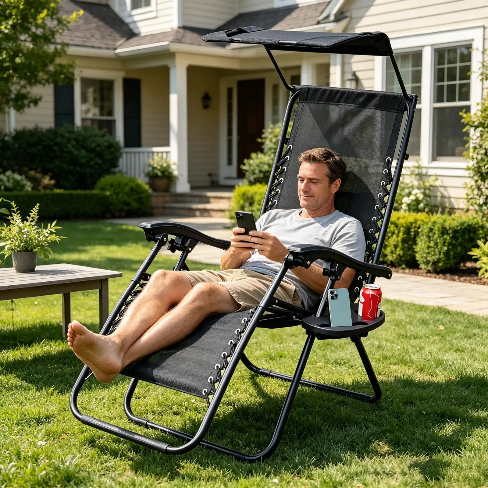 Lawn Chair Cup Holder Non-Slip Space-Saving Table Attachment Outdoor Reclining Chair Tray For Outdoor Travel Garden Yard Patio