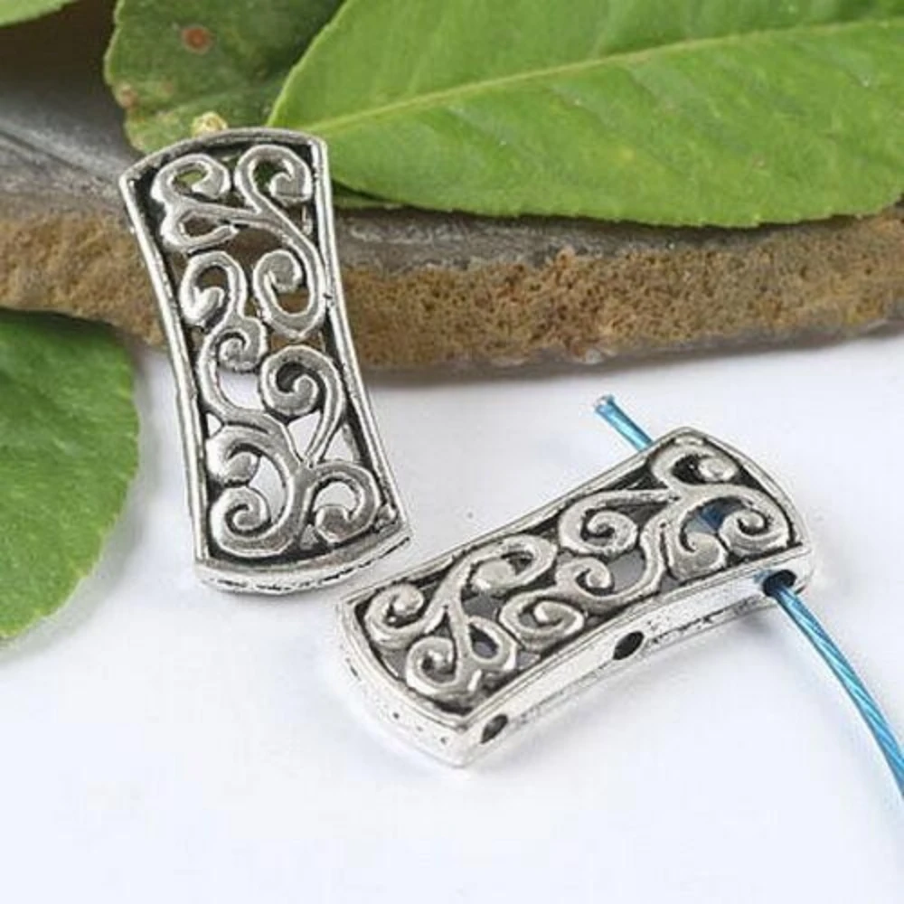 10PCS 26.6*12mm TIBETAN SILVER 3 HOLE ORNATE COVER SPACER FINDINGS H1032