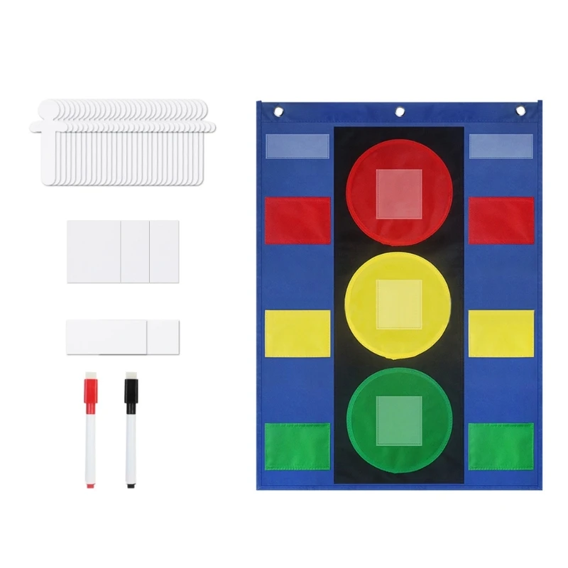 Hanging Wall Stoplight Pocket Chart 19x26Inch Children Behavior Pocket Chart for Classroom Management F19E