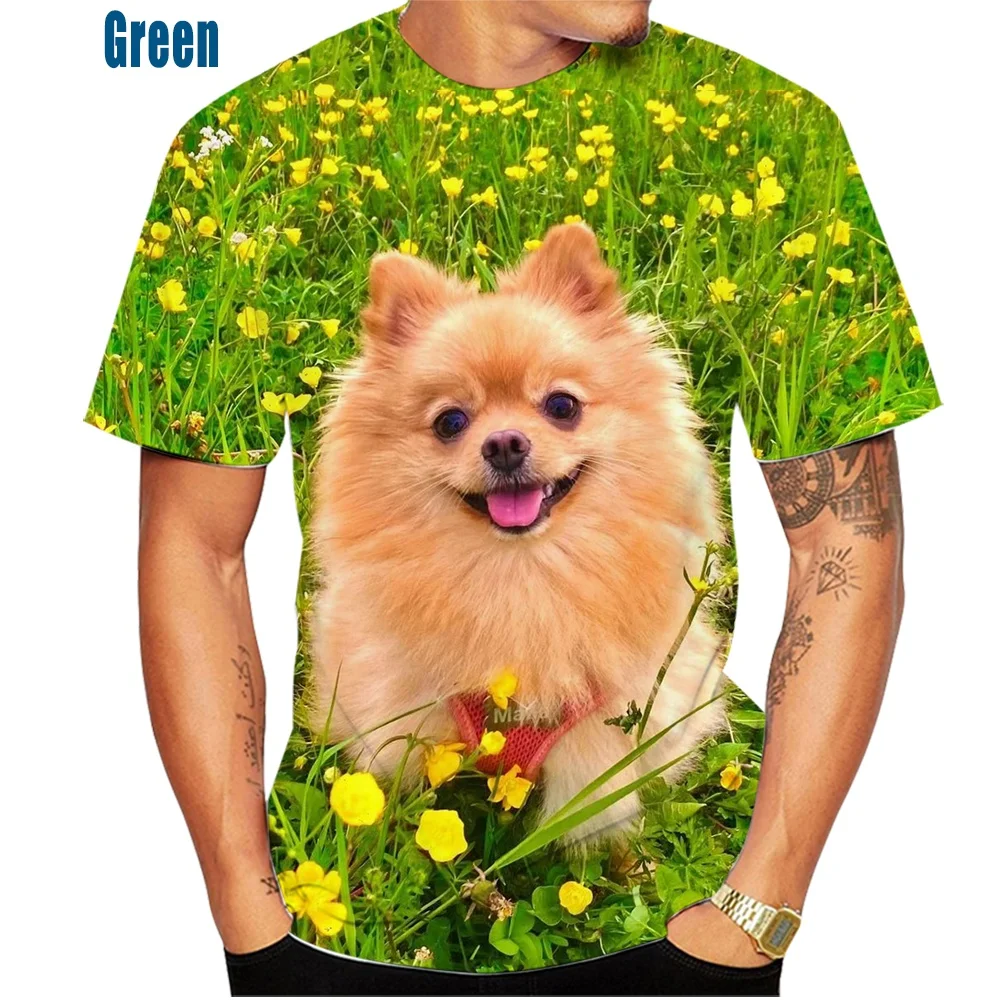 Summer Cute Funny Pomeranian Dogs 3d Printing Fashion Casual Round Neck Short Sleeve Breathable Loose Casual Oversized Tops