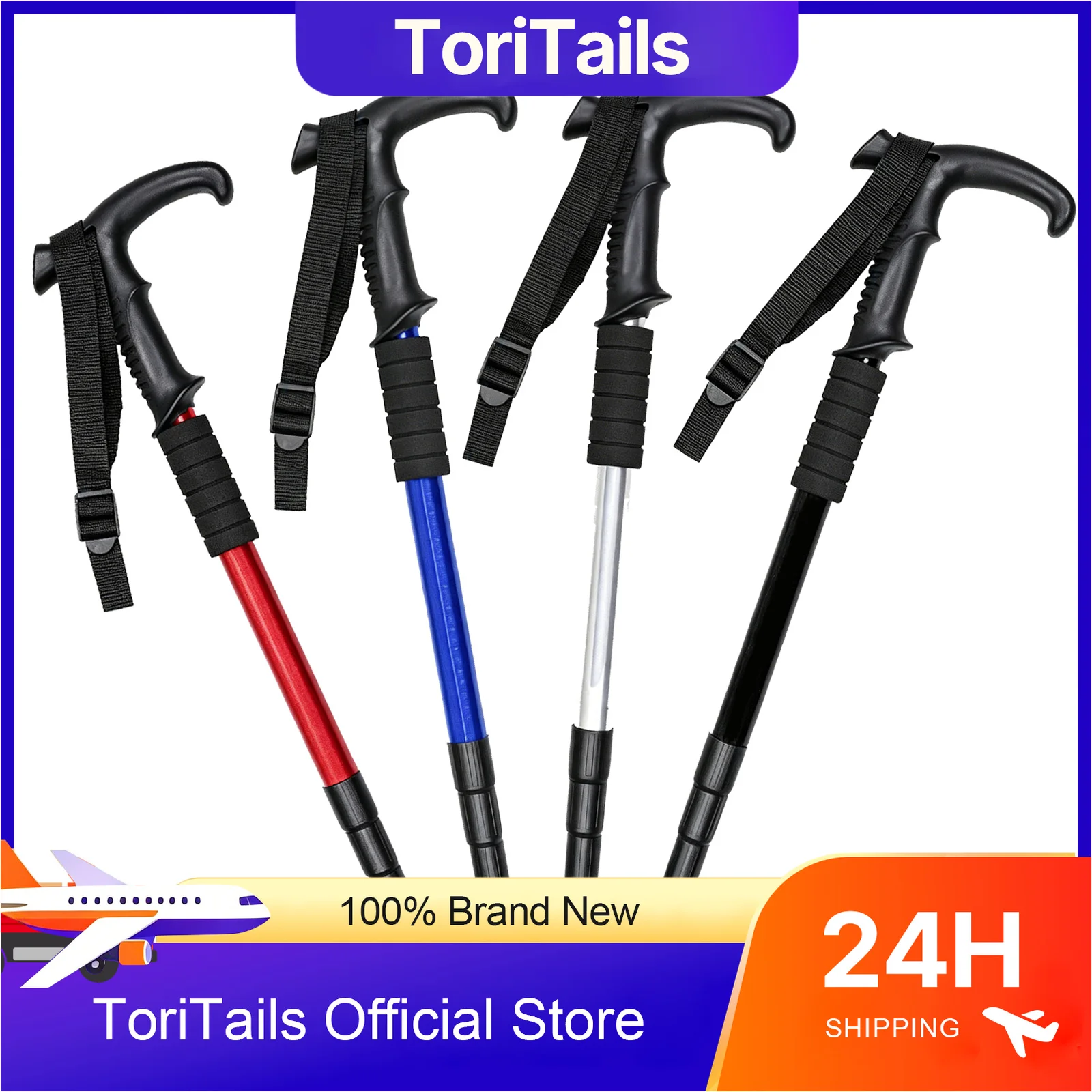 ToriTails OutdoorFoldingTrekkingsPole 4-Section Portable Walking Hiking Telescopic StickLightweightCampingClimbingTrekking Stick