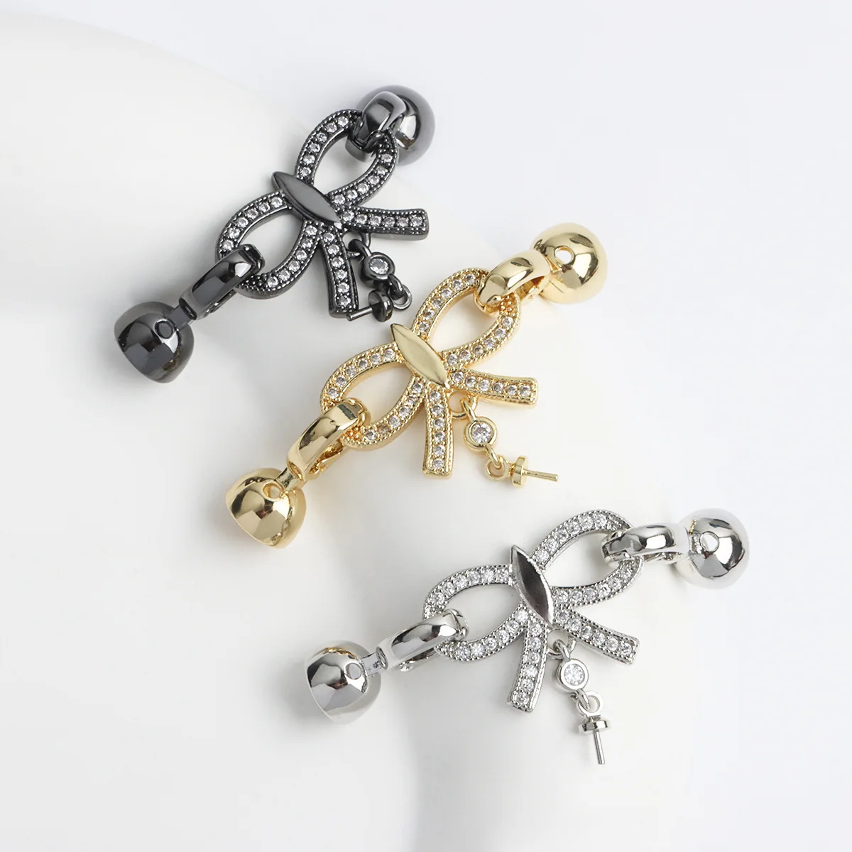 

1pc Micro-set Zircon Butterfly Bow Tie with Pendant Tail Buckle Pearl Necklace Bracelet Connecting Buckle DIY Jewelry Accessorie