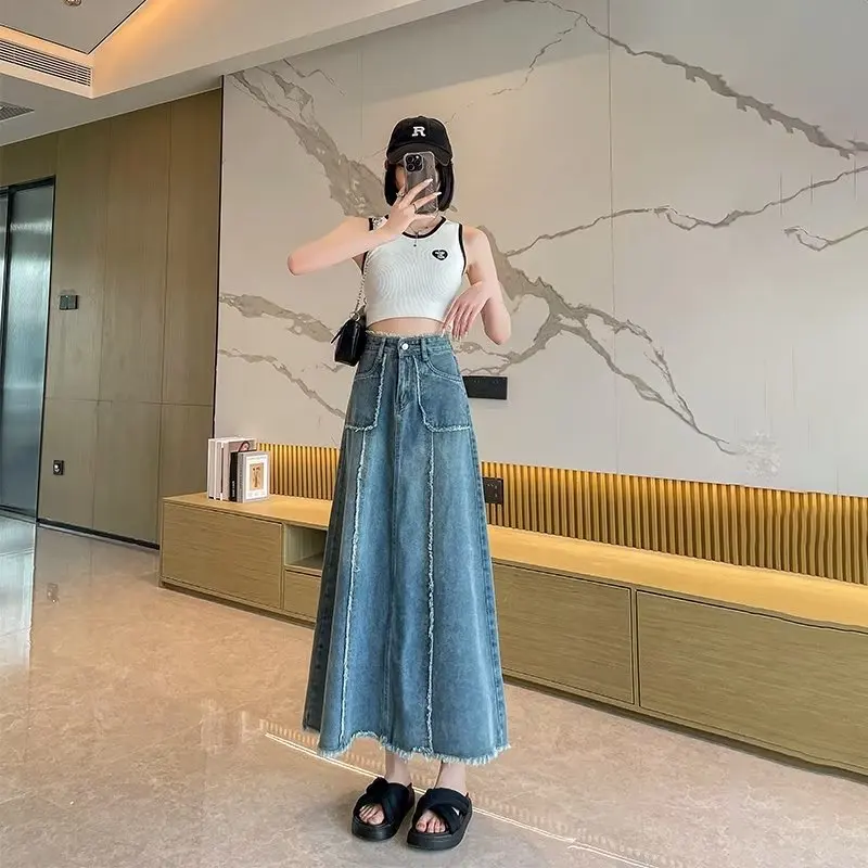 

Осень 2023, новая уникальная джинсовая юбка с изображением груши, женская юбка-зонтик средней длины, закрывающая бедра, трапециевидной формы, Ele Commut...