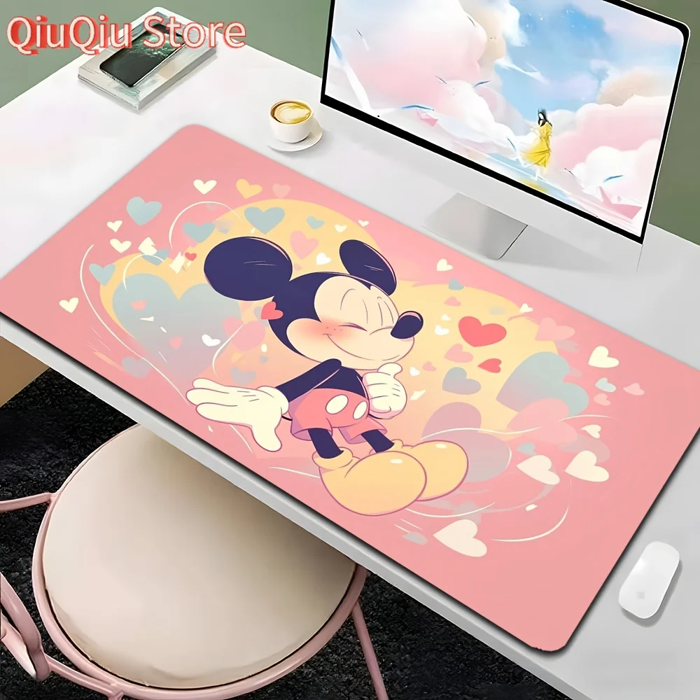 

1 шт., нескользящий резиновый игровой коврик для мыши и настольный коврик с Микки и Минни Mouse Family — милый мультяшный дизайн с сердечками, мягкий розовый и мульти