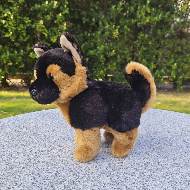 Bonita muñeca de perro lobo de simulación, muñeco de cachorro de pie, trapo de pastor negro, juguete de peluche L25xH23cm, regalo de cumpleaños