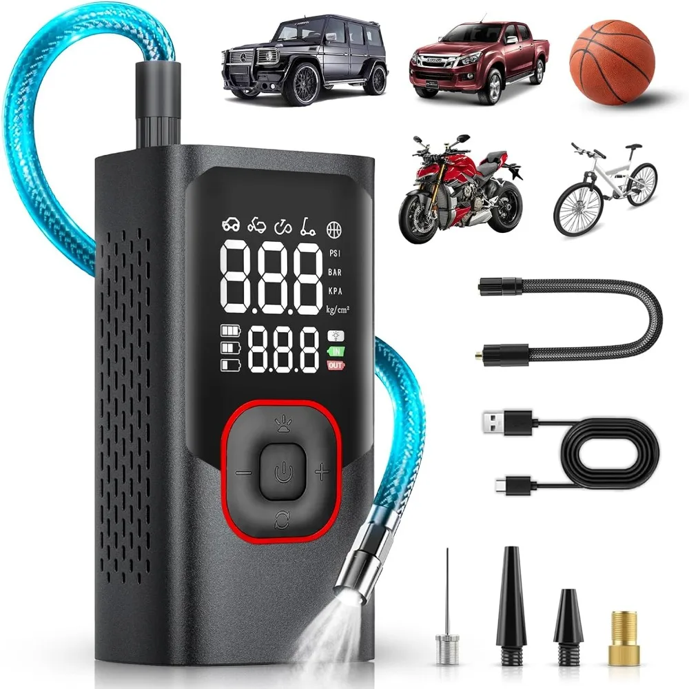 

Tire Inflator Portable Air Compressor,Portable Tire Inflator for Car Motorcycle Bicycle Balls,Rechargeable Air Pump with