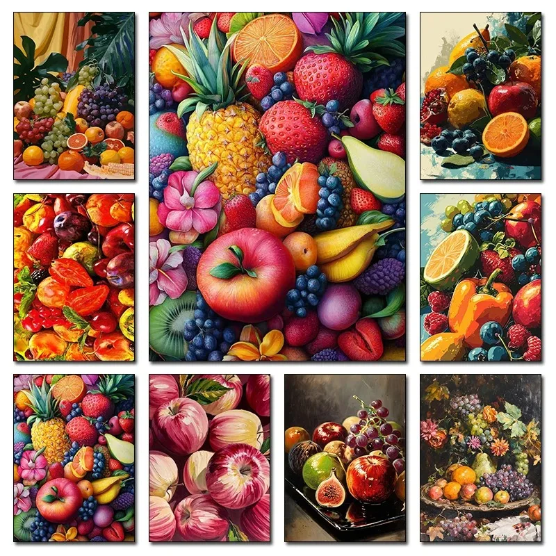 Still Life Apple Orange Fig Poster Grapes Pomegranate Pineapple Strawberry Canvas Painting Wall Art Print Kitchen Home Decor