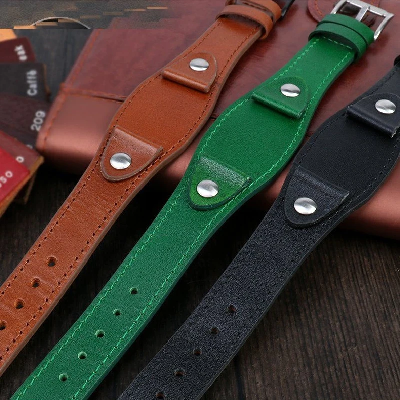 Genuine Calfskin Leather Watchband British Style 20mm 22mm Strap Vintage Watch Band with Base Tray Strap bracer Wrist strap