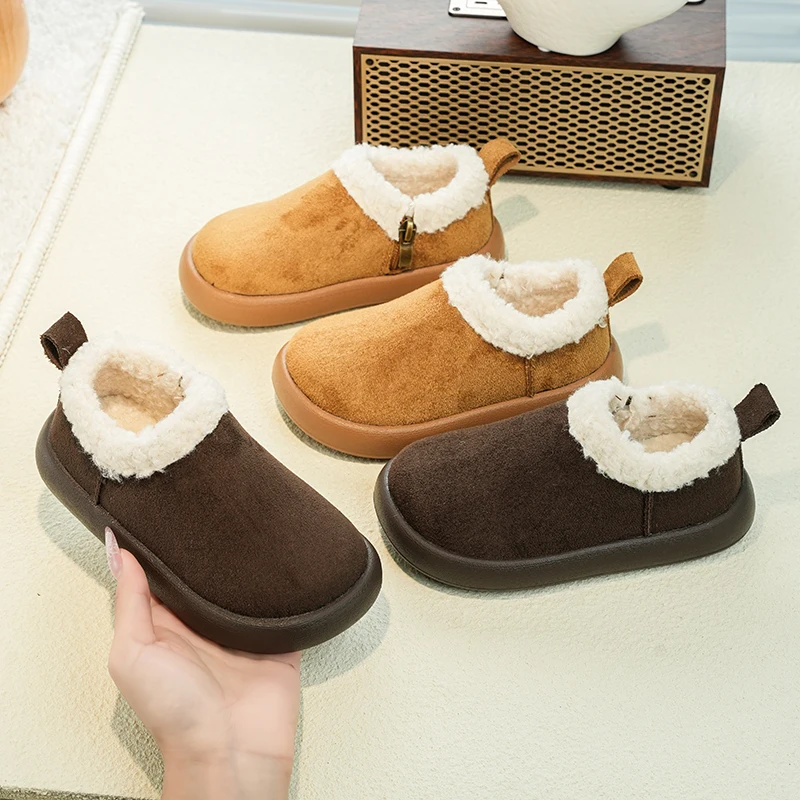 

Little Girls Warm Fleece Lined Low Boots 2025 New Winter Kids Leather Boots Non-slip Simple Girls School Outdoor Play Daily Wear