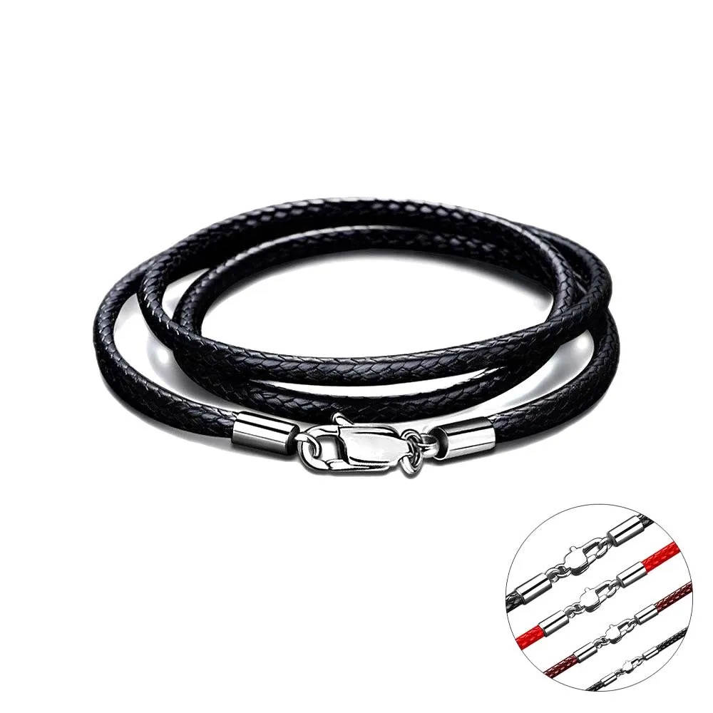 

40-65cm 1-3mm Waterproof Braided Leather Necklace Cord Waxed Rope Stainless Steel Lobster Clasp Connector Chain for Men 2035