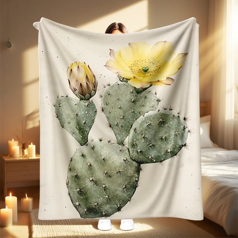 1pc 2025 New Caroline Cactus Print Throw Blanket, Soft and Warm, Suitable for Sofa, Bed, Office, Home Decor, and Travel, Perfect