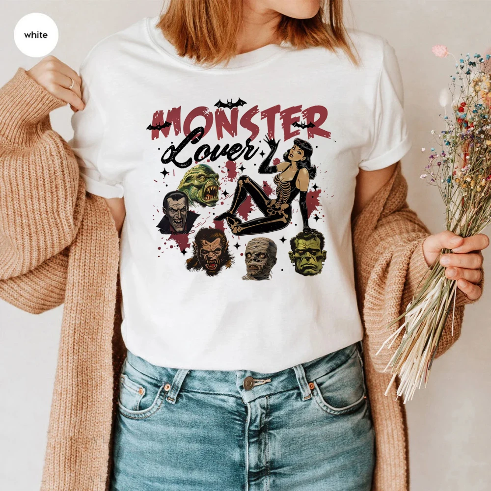 تي شيرت عتيق الهريس الوحش ، قميص فيلم رعب ، عاشق الوحش ، قميص فرانكشتاين مونستر ، قمم مصاص الدماء الساحرة ، قمم الهالوين