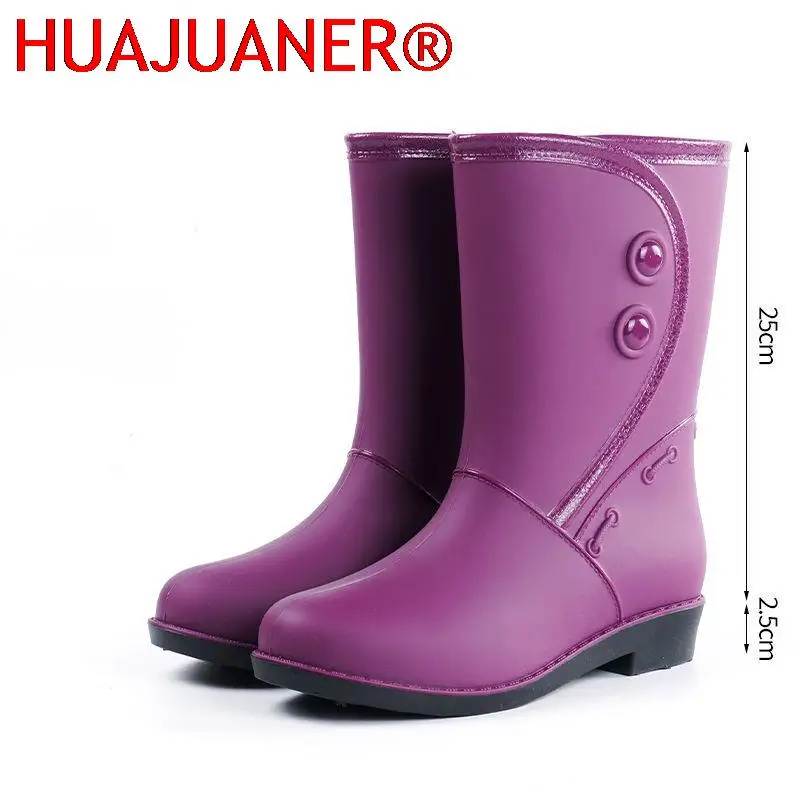 

Rain Boot Women Plus Velvet Fashion Outer Wear Middle Women Raining Boots Waterproof Non-slip Ladies Adult Water Shoes