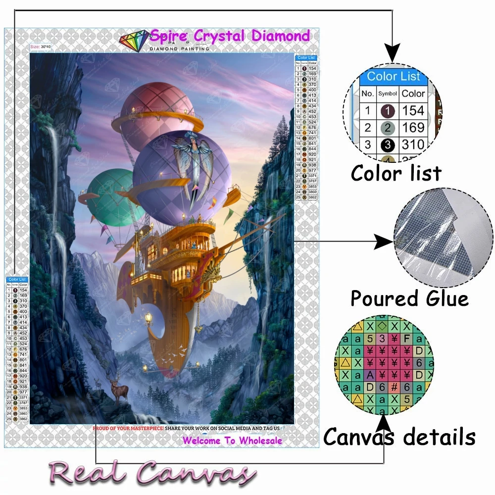 Hot Air Balloon Spaceship 5d Crystal Drills Diamond Painting Fantasy Deer Landscape Diy Art Cross Stitch Mosaic Home Decor Gift