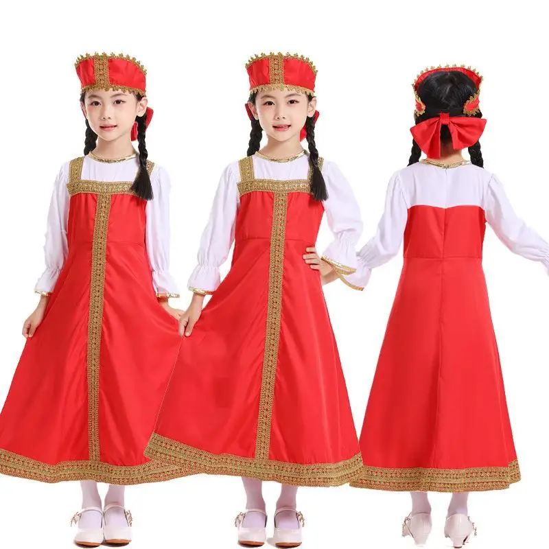

Russian Ethnic Traditional Costumes for Women loween Stage Performance Ethnic T Top with Skirt Long Sve Loose Fit
